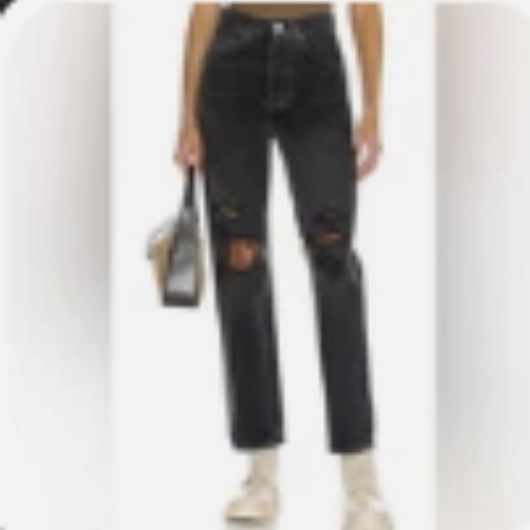 Agolde Black High Waist Ripped Button Fly Skinny Jeans Sz 25 - Picture 2 of 14